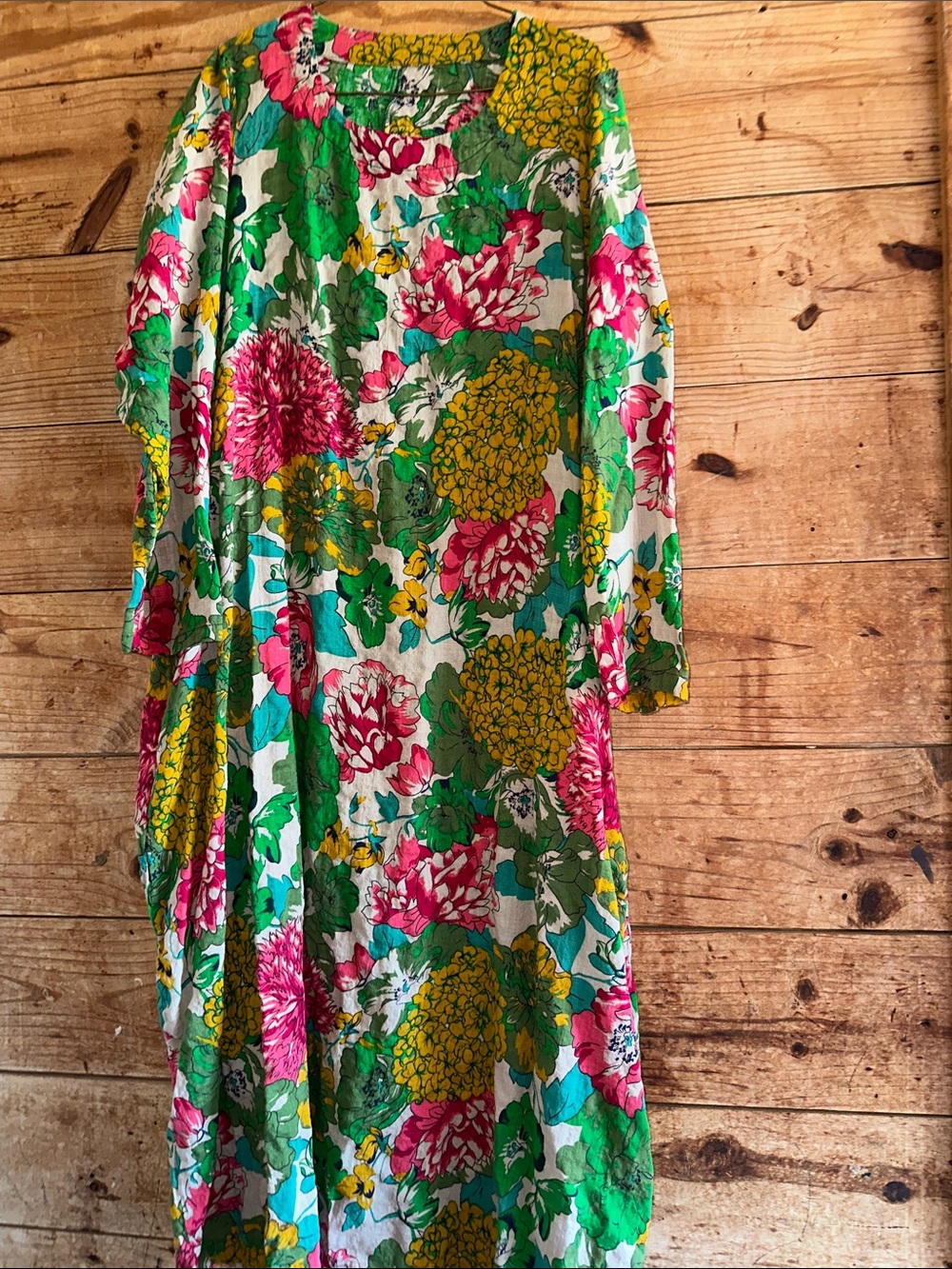 Bohemian Floral Maxi Dress in Green, Pink & Yellow